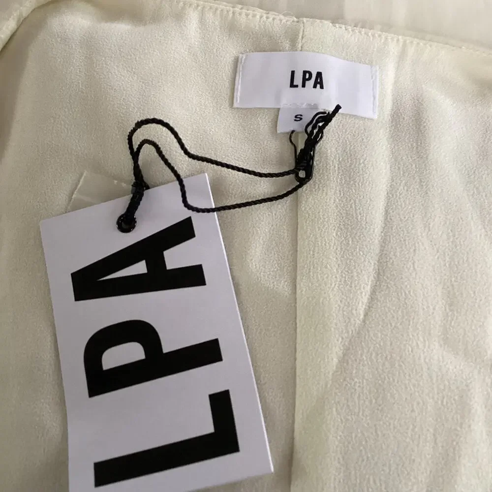 LPA Fabrizia Silky Ivory Cream Tulip Hem Wrap Midi Dress S NWT $248